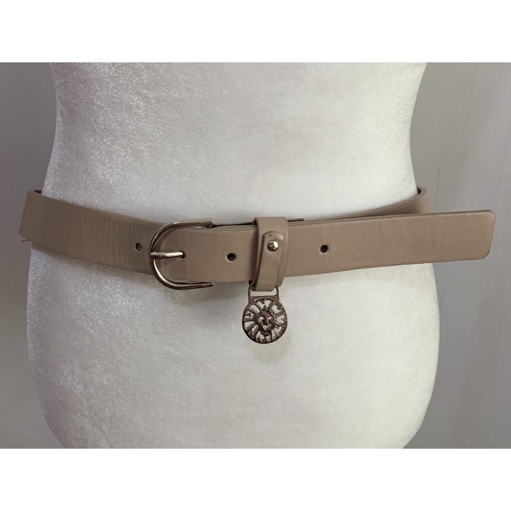 Anne Klein L Belt Beige Synthetic Vegan Leather Signature Medallion